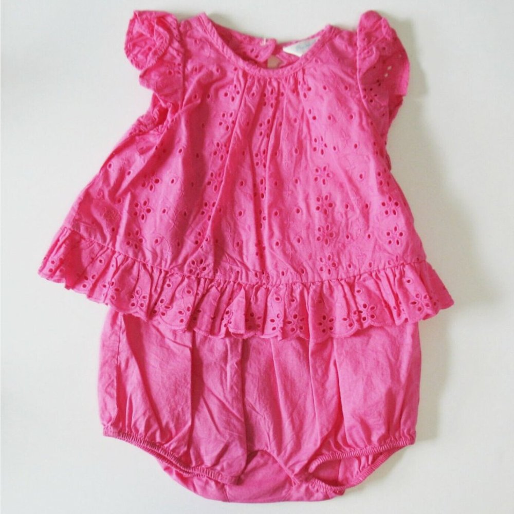 Ralph Lauren Baby Girls 6-9 mEyelet Bubble Shortall Romper Desert Pink, SZ 6-9 m